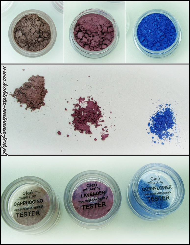 annabelle minerals cień mineralny cappuccino lavender cornflower blog swatche real foto minerały