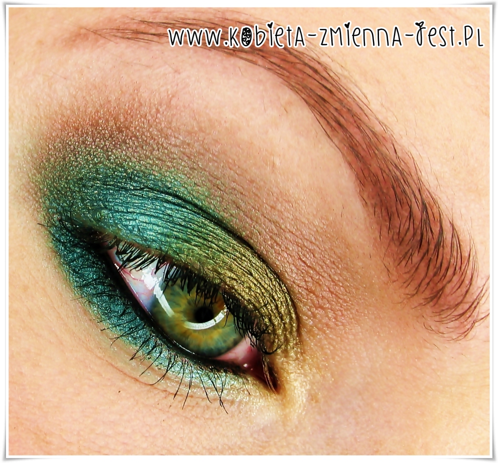 makijaż make up jesienny turkus szmaragd khaki sleek jewels blog zielenie błyszczące