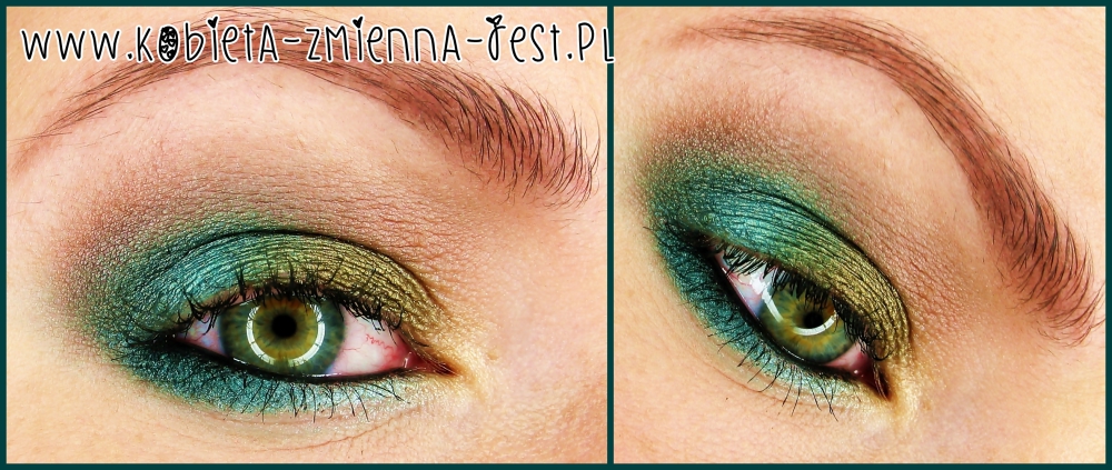 makijaż make up jesienny turkus szmaragd khaki sleek jewels blog zielenie błyszczące eyes