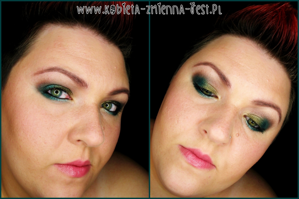 makijaż make up jesienny turkus szmaragd khaki sleek jewels blog zielenie błyszczące face