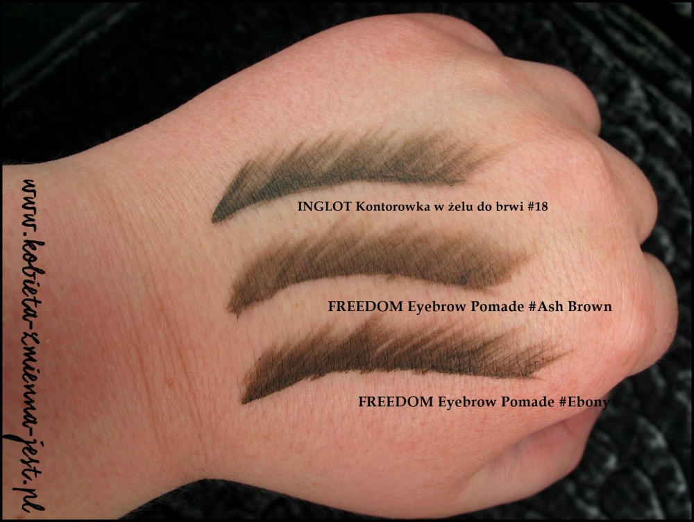 Freedom Makeup Eyebrow Pomade swatches Ash Brown Ebony Inglot konturówka do brwi w żelu 18