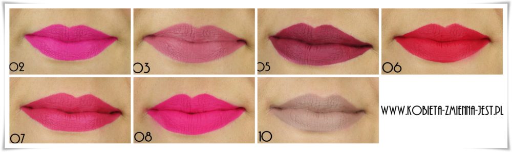 Golden Rose Longstay Liquid Matte Lipstick 02 03 05 06 07 08 10 swatche na ustach 2wszystkie kolory blog