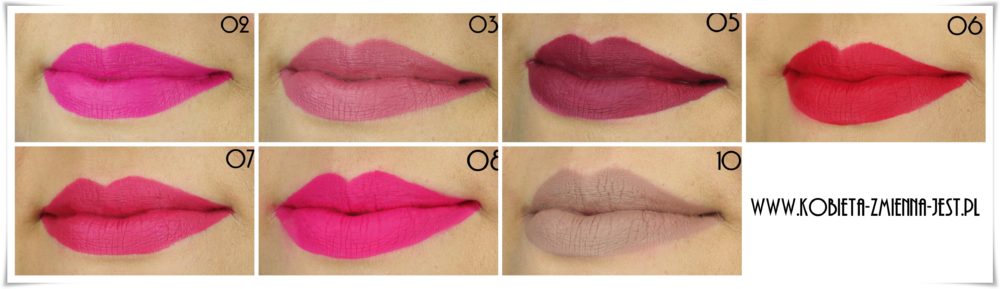 Golden Rose Longstay Liquid Matte Lipstick 02 03 05 06 07 08 10 swatche na ustach wszystkie kolory blog